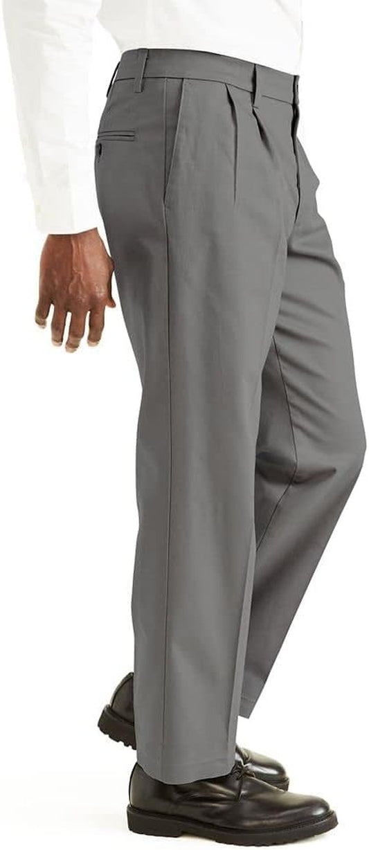 Men'S Classic Fit Signature Lux Cotton Stretch Pants-Pleated (Regular and Big & Tall)
