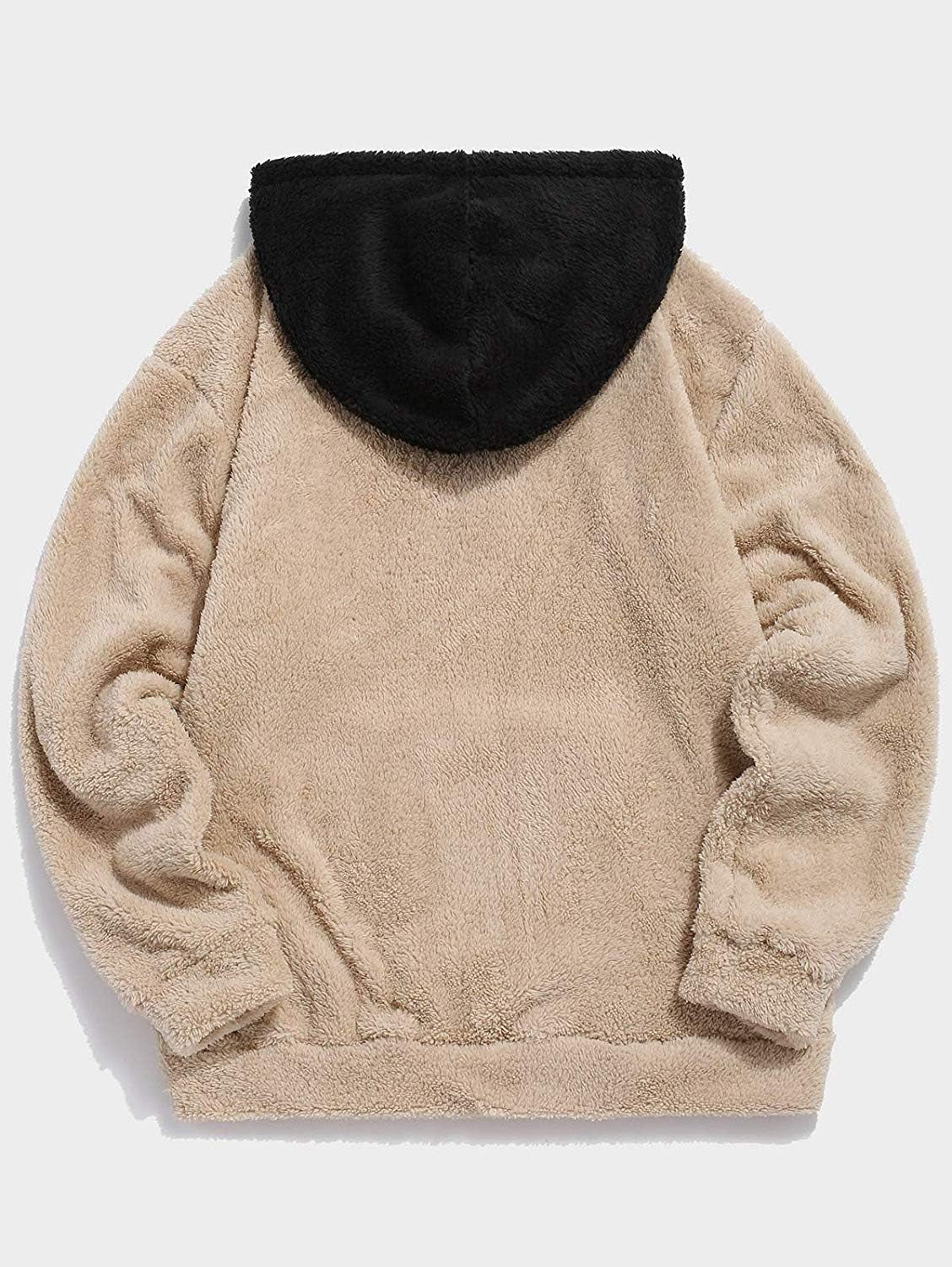 Men's Fuzzy Sherpa Pullover Hoodie with Front Pocket - Long Sleeve Military-Inspired Fall and Winter Outwear