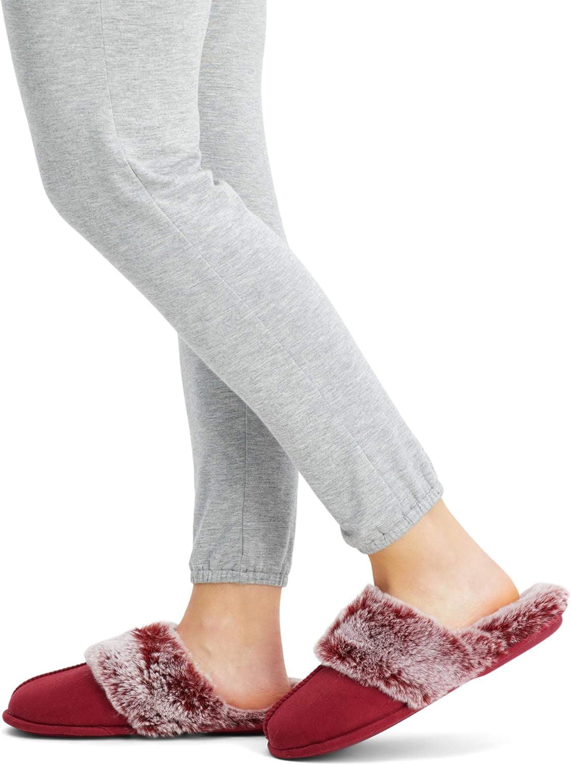 Women'S Comfy Faux Fur House Slipper Scuff Memory Foam Slip on Anti-Skid Sole