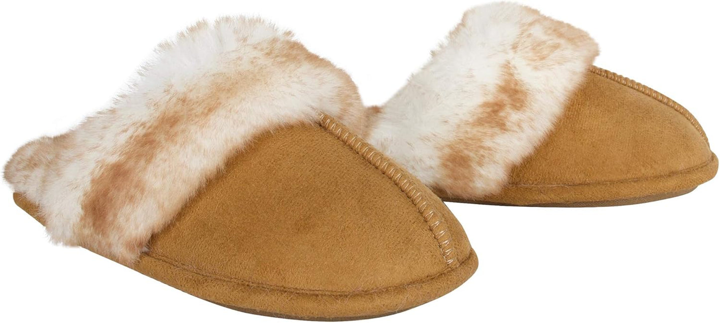 Women'S Comfy Faux Fur House Slipper Scuff Memory Foam Slip on Anti-Skid Sole