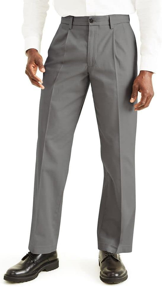 Men'S Classic Fit Signature Lux Cotton Stretch Pants-Pleated (Regular and Big & Tall)